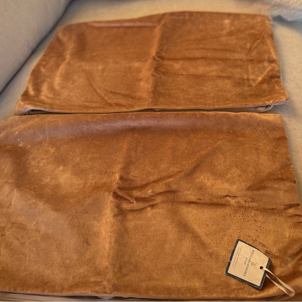 Williams Sonoma Blush and  Beige Linen Lumbar Pillow Covers Set